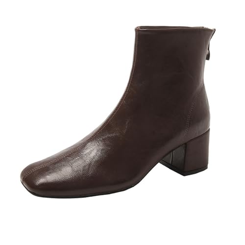 Stiefeletten Für Frauen Mittleren Alters Modische Stiefeletten Mit Eckiger Spitze Und Klobigem Absatz Abendschuhe Mit Reißverschluss Hinten Und Hohem Absatz(Coffee,39 EU) von Generisch