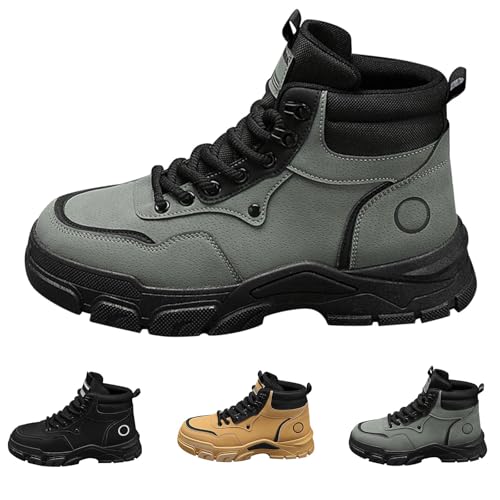 Stiefeletten Herren, Herbst Schnürstiefel, Langlebiger Halbhoch Stiefel, Atmungsaktive High Top Extra Boots, Dicke Boden Freizeitschuhe, Verschleißfest Arbeitsschuhe, Komfort Slip on BarfußSchuhe von Generisch
