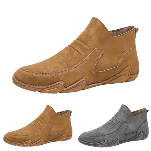 Stiefeletten Herren Gefüttert Elegant Mit Kurzer Absatz Kurzestiefels Bequeme Spitz Ankle Boot Einfach Boots Niedrig Freizeitstiefel Einfarbig Flacheschuhe Westernstiefel Gr.38-48 von Generisch