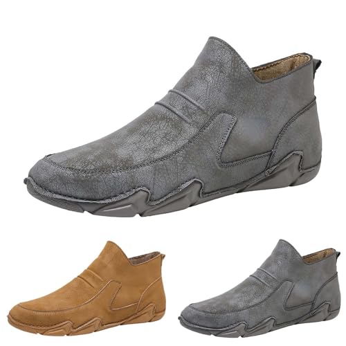 Stiefeletten Herren Gefüttert Elegant Mit Kurzer Absatz Kurzestiefels Bequeme Spitz Ankle Boot Einfach Boots Niedrig Freizeitstiefel Einfarbig Flacheschuhe Westernstiefel Gr.38-48 von Generisch