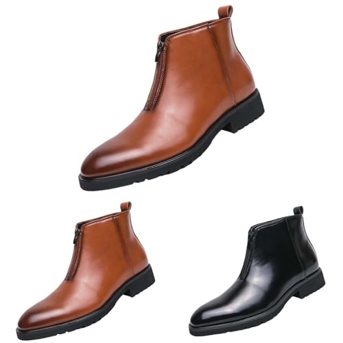 Stiefeletten Herren Gefüttert Mit Absatz | Bequeme Kurzstiefel Herren Spitz Retro Boot Leder Westernstiefel | Lederstiefel Mode Lederboot| Lack Ankle Boots Mit Reißverschluss von Generisch