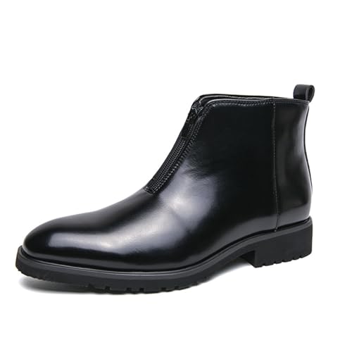 Stiefeletten Herren Gefüttert Mit Absatz | Bequeme Kurzstiefel Herren Spitz Retro Chelsea Boot Leder Westernstiefel | Lack Ankle Boots Mit ReißVerschluss Schwarz | Lederstiefel Mode Lederboots von Generisch