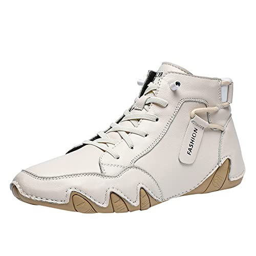 Stiefeletten Herren Leder Gefüttert Kurzstiefel - Lack Hoch Wanderschuhe Vintage Schnürstiefel - Kunstleder Flache Schuhe Freizeitschuhe Leder Winter Boots Arbeitsstiefel Kurzschaft Stiefel von Generisch