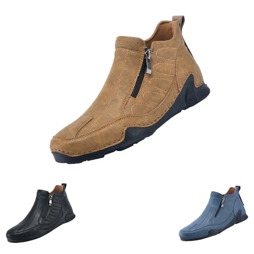 Stiefeletten Herren Leder Mit Reißverschluss Freizeitschuhe Herren Leder Walkingschuhe Flache Sohle Fitnessschuhe Ruschfest Wanderschuhe Einfarbig Turnschuhe Hochschaft Sportschuhe Bequem von Generisch