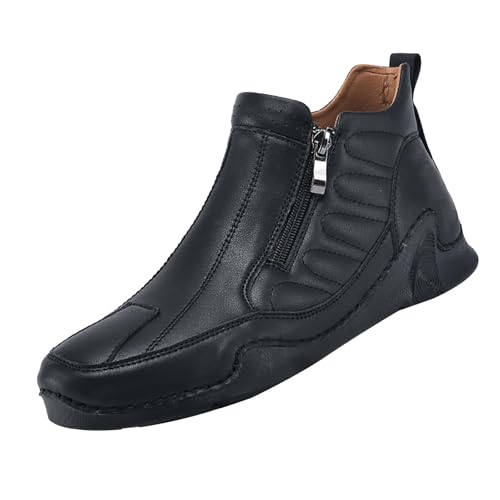 Stiefeletten Herren Leder Mit Reißverschluss Freizeitschuhe Herren Leder Walkingschuhe Flache Sohle Fitnessschuhe Ruschfest Wanderschuhe Einfarbig Turnschuhe Hochschaft Sportschuhe Bequem von Generisch