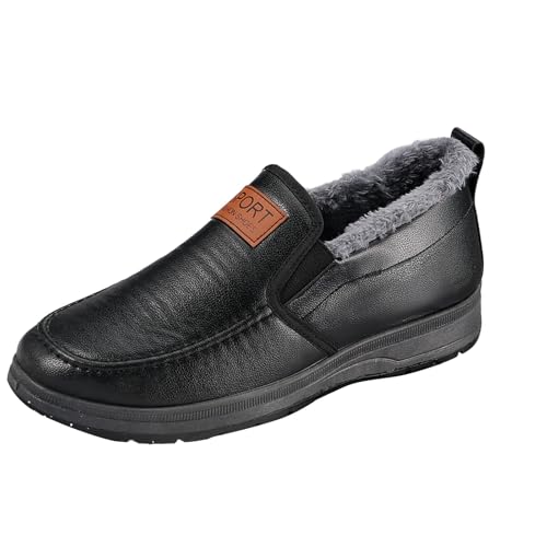 Stiefeletten Herren Leder Retro, Schneeschuhe Dickes Fleece Winterschuhe Wasserabweisend Thermoschuhe Wadenlang Winterboots Verdickt Schlupfstiefel Gemütlich Wollstiefel für Schneesaison von Generisch