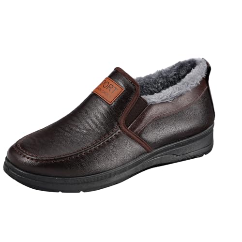 Stiefeletten Herren Leder Retro, Schneeschuhe Dickes Fleece Winterschuhe Wasserabweisend Thermoschuhe Wadenlang Winterboots Verdickt Schlupfstiefel Gemütlich Wollstiefel für Schneesaison von Generisch