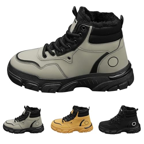 Stiefeletten Herren Wasserdicht, Bootsschuhe Herren Leder Pu Trekkingschuhe Outdoor Laufen Snowboots Gefüttert Schnürstiefel Warm Thermostiefel Sport Freizeitschuhe rutschfeste Kampfstiefel von Generisch