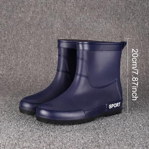 Stiefeletten Herren Wasserdicht, Regenstiefel Herren Halbhoch Gartenstiefel Flache Sohle Gummistiefel Solid Color Stiefel Leder Leicht Arbeitsschuhe Rutschfest Verschleißfest Freizeitschuhe von Generisch