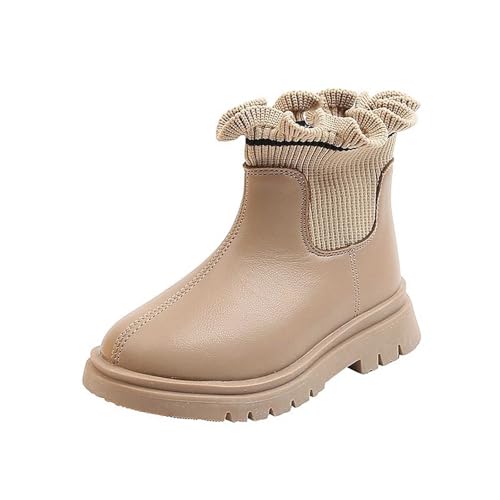 Stiefeletten Mädchen Kunstleder warm bequeme Modische Flache Stiefel Winter Schneeschuhe Winterschuhe Niedrige Absätze klobige Wasserdicht Lederstiefel Winterstiefel Leder Elegant Mode Reißverschluss von Generisch