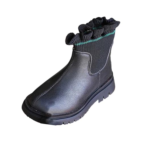 Stiefeletten Mädchen Kunstleder warm Bequeme Modische Flache Stiefel Winter Schneeschuhe Winterschuhe Niedrige Absätze klobige Wasserdicht Lederstiefel Winterstiefel Leder Reißverschluss von Generisch