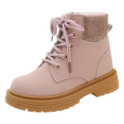 Stiefeletten Mädchen Leder Stiefel weiche Sohle Prinzessinnenstiefel Gummistiefel Herbst Winter Fashion mittlere hohe Schnürstiefel mit Schnürsenkeln Winterstiefel Elegant Winterschuhe Mode Reißversch von Generisch