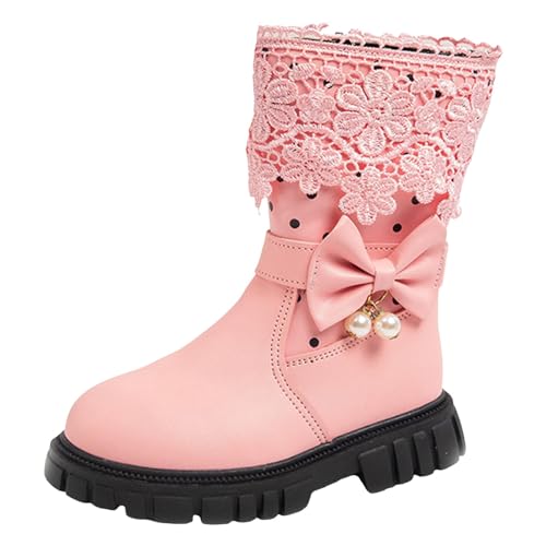 Stiefelschuh Mädchen Kunstleder warm bequeme Prinzessinnenstiefel Gummistiefel Winter Schneeschuhe Winterschuhe Modische Flache Stiefel mit Seitlichem Reißverschluss lässig Punk Gothic-Stiefel von Generisch