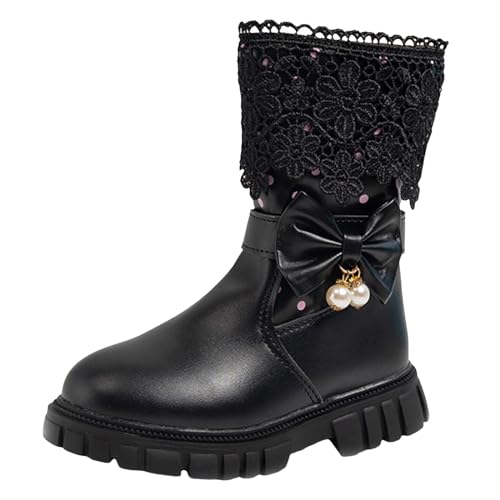 Stiefelschuh Mädchen Kunstleder warm bequeme Prinzessinnenstiefel Gummistiefel Winter Schneeschuhe Winterschuhe Modische Flache Stiefel mit Seitlichem Reißverschluss lässig Punk Gothic-Stiefel von Generisch