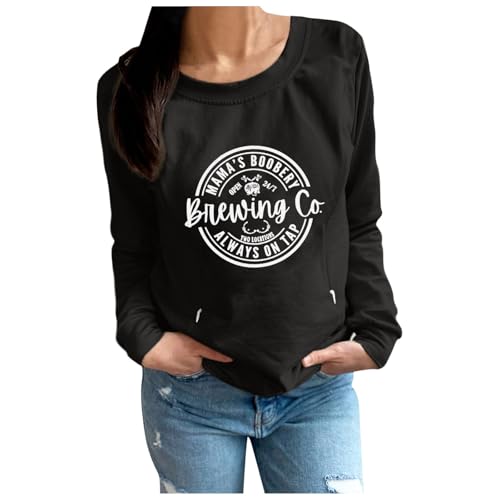 Still-Sweatshirt für Damen, lässig, bequem, Reißverschluss, Stillpullover, Tops, Mamas Boobery-Pullover, Damen-Kapuzen-Sweatshirt, Reißverschluss vorne, Schwarz , L von Generisch