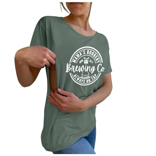 Still Tshirt Armeegrün Mit Reißverschluss Umstandsmode Oberteil Mama Druck Nursing Shirt Breastfeeding Postpartale Clothes Stillen Schwangerschaftskleidung Sommer Umstandsshirt Mit Brusttasche von Generisch