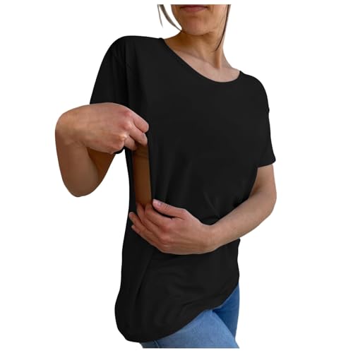 Still Tshirt Schwarz Mit Reißverschluss Umstandsmode Oberteil Mama Nursing Shirt Breastfeeding Postpartale Clothes Stillen Schwangerschaftskleidung Sommer Umstandsshirt von Generisch