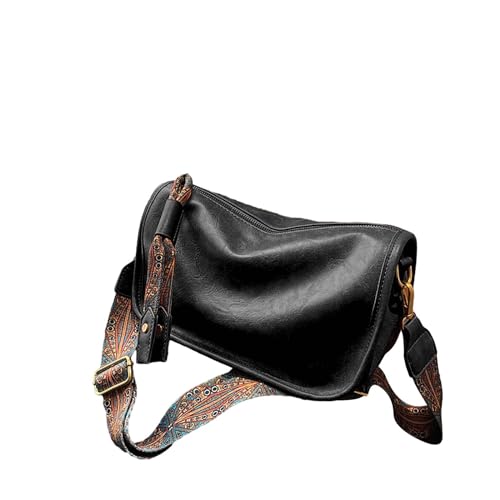 Stilvolle Damen-Umhängetasche, Leder, einfarbig, lässig, verstellbarer Riemen, Schultertasche, Holstertasche, Schwarz , Einheitsgröße von Generisch