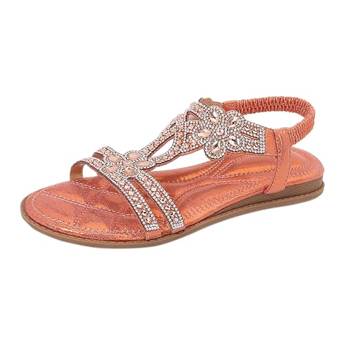 Stilvolle Damensandalen Strass Slingback Casual Strand Elastische Knöchelriemen Bequeme Böhmische Schuhe für Sommerabenteuer, K Orange, 36 EU von Generisch