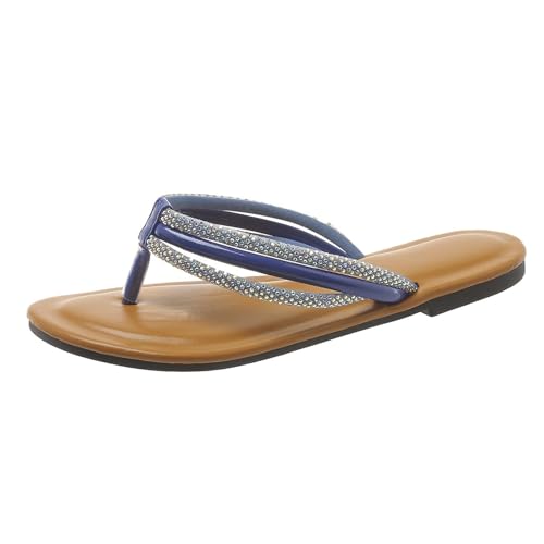 Stilvolle Flip-Flops für Damen, trendig, leicht, bequem, Walking-Flip-Flops, Zehensandalen, Tanga für drinnen und draußen, Urlaub, Sommer, Beruf, blau, 5 UK 3X-Narrow von Generisch