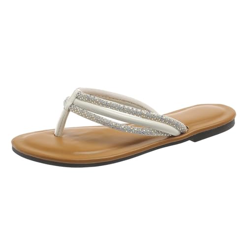 Stilvolle Flip-Flops für Damen, trendig, leicht, bequem, Walking-Flip-Flops, Zehensandalen, Tanga für drinnen und draußen, Urlaub, Sommer, Beruf, weiß, 6.5 UK 3X-Narrow von Generisch