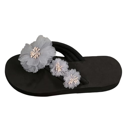 Stilvolle Flip-Flops für Damen, trendige Damen-Hausschuhe, Blumenmode, Flip-Flops, Urlaub, Strand, rot, rutschfest, dicke Unterseite, hoher Absatz, lässige Hausschuhe für drinnen und draußen, Urlaub von Generisch
