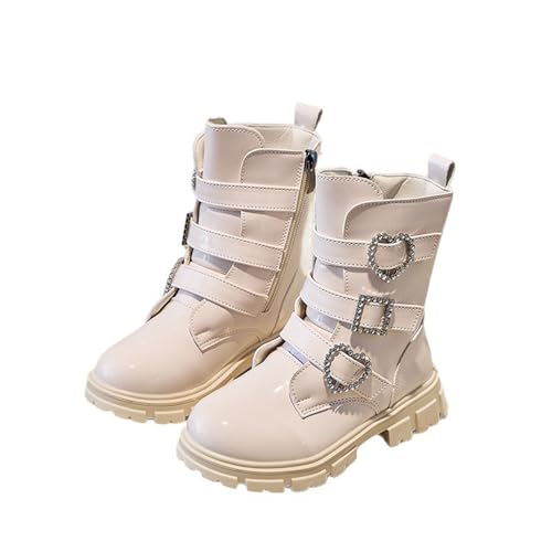 Stilvolle Mädchen-Stiefeletten für kleine Fashionistas mit robustem Kunstleder komfortabler gepolsterter Sohle für vielseitige Anlässe (Beige, 34 Big Kids) von Generisch