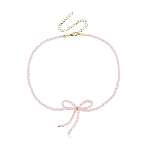Stilvolle Perlen-Halskette mit Schleifen-Anhänger, auffälliges Schlüsselbein-Kette, Choker, cool von Generisch