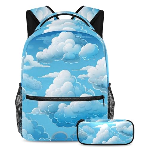 Stilvoller Rucksack mit Federmäppchen, bunt, Wolken, perfekt für Jungen, Mädchen und Jugendliche, Mehrfarbig Nr. 01, B：29.4x20x40cm P：19x7.5x3.8cm, Tagesrucksäcke von Generisch