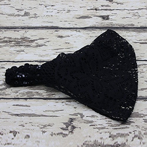 Stirnbänder Haarreif für Mädchen elastischer breiter Spitzenkopf Kopf Mode Haarreif Turban Bandana Lauf Stirnband (Black, One Size) von Generisch