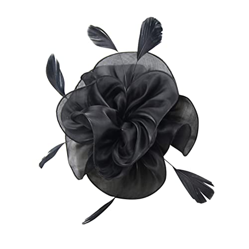 Stirnband Damen Schwarz Schmuck Hut für Frauen, Hochzeit, Cocktail, Mesh, Federn, Haarspange, Teeparty-Stirnband Tarnband Camouflage (Black, One Size) von Generisch