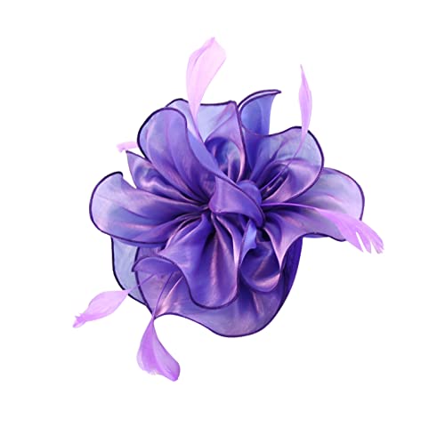 Stirnband Damen Schwarz Schmuck Hut für Frauen, Hochzeit, Cocktail, Mesh, Federn, Haarspange, Teeparty-Stirnband Tarnband Camouflage (Purple, One Size) von Generisch