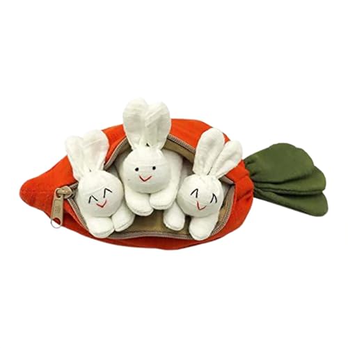 Stoffed Bunny mit Karotte, 3 in Karottengeldbörsen | Ostern DREI Plüschpuppe | Urlaubsbedarf, Kinder mit der Osterdekoration von Kindern mit Reißverschluss für und Mädchen ausgestopft von Generisch