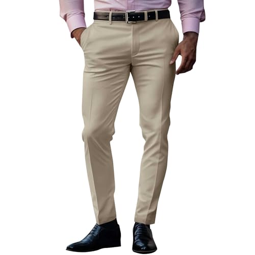 Stoffhose Herren Business Anzughose Einfarbig Freizeithose Comfort Fit Outdoorhose Leichte Baggy Straight Hose Atmungsaktive Bequem Herrenhose mit Taschen Hosenanzug Relaxed Ausflug Streetwear von Generisch