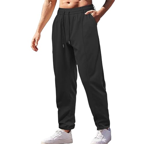 Stoffhose Herren Elegant Regular Einfarbig Elastische Taille Mit Taschen Freizeithose Für Herren Gerade Atmungsaktive Arbeits Schmale Bügelfalten Hose Weites Bein von Generisch