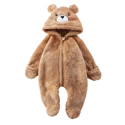 Strampler Neugeborene - Baby Wollwalk Overall Flanell Schlafoverall Kinder Mit Bärenohr Kapuzen Warmer Niedlicher Bärohren Strampler Flauschige Schlafanzug für 0-12 Monate von Generisch