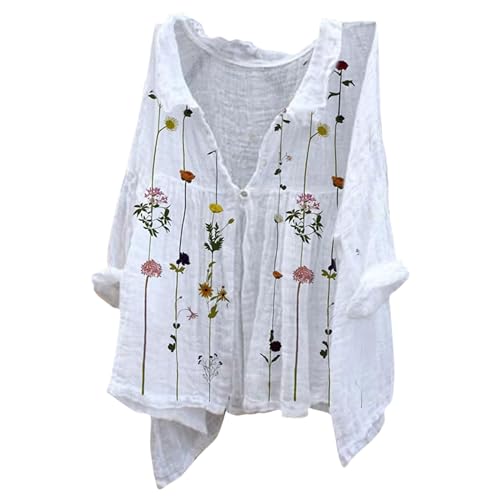 Strandhemd Damen, The Deal, Leinenbluse Leinen Shirt Leinenhemd Langarm Tshirt V Ausschnitt Bluse Tunika Große Größen Oberteile Sommeroberteile Sommerblusen Leicht von Generisch