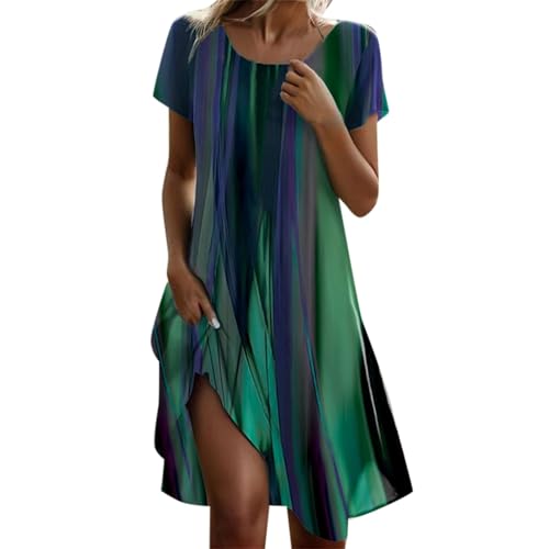 Strandkleid Damen Große Größen, Strandkleid Damen Sommerkleid Lässig Sommer Boho Kleid Elegant Blumendruck Maxikleid Kurzarm A-Linie Festliche Kleider U-Ausschnitt Damenkleider Freizeitkleid Partyklei von Generisch