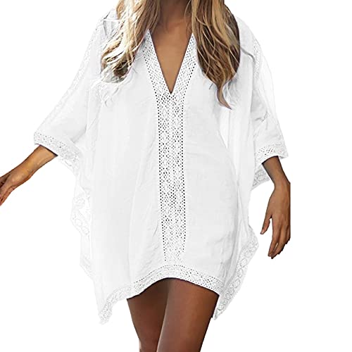 Strandkleid Damen Pareos & Strandkleider Luftig Strand Tunika Strandponcho Baggy Strandtunika Sommerkleid Sommer Bikini Cover Up Beach Dress for Women Strandbluse V-Ausschnitt Strand Kleider von Generisch