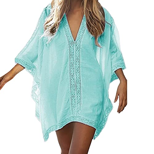 Strandkleid Damen Pareos & Strandkleider Luftig Strand Tunika Strandponcho Baggy Strandtunika Sommerkleid Sommer Bikini Cover Up Beach Dress for Women Strandbluse V-Ausschnitt Strand Kleider von Generisch