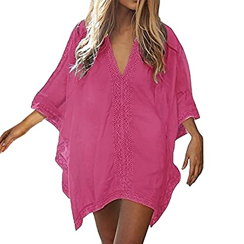 Strandkleid Damen Pareos & Strandkleider Luftig Strand Tunika Strandponcho Baggy Strandtunika Sommerkleid Sommer Bikini Cover Up Beach Dress for Women Strandbluse V-Ausschnitt Strand Kleider von Generisch