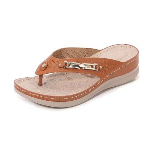 Strandsandalen Hausschuhe Clip Toe Round Head Damen Hausschuhe, braun, 39 1/3 EU von Generisch