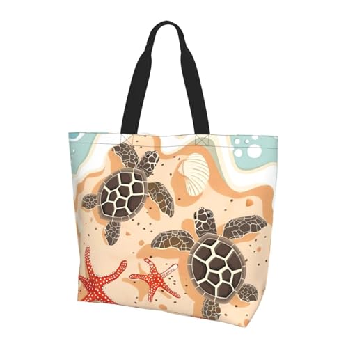 Strandschildkröte Tote Bag Damen Schulterhandtaschen Meer Seestern Einkaufstaschen Wasserabweisend Große Handtasche mit Innentasche für Arbeit Reise Schule von Generisch