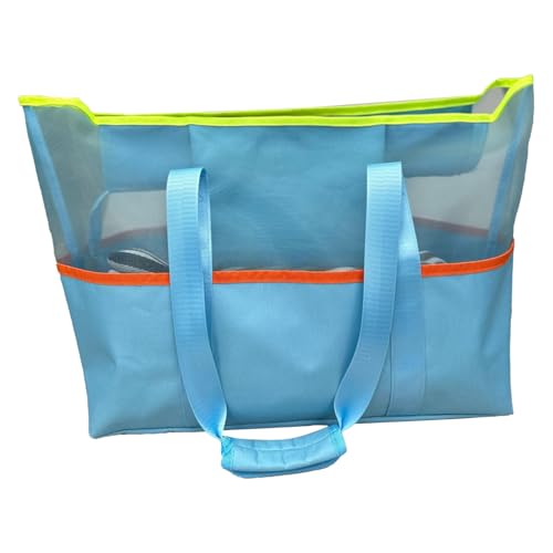Strandtasche, Sommer-Strandtasche, 60 x 17 x 34 cm, große wasserdichte Umhängetasche, Reißverschluss, Handgepäcktasche für Arbeit, Reisen, Urlaub, Pool, Einkaufen, Handtücher, Schuhe, blau, Refer to von Generisch