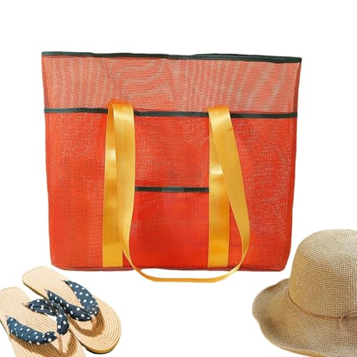 Strandtasche, tragbare Netz-Tragetasche, großes Fassungsvermögen, -Organizer, multifunktionales Reisezubehör für Handtuch, Kosmetik, Badeanzug, Orange, Refer to description von Generisch