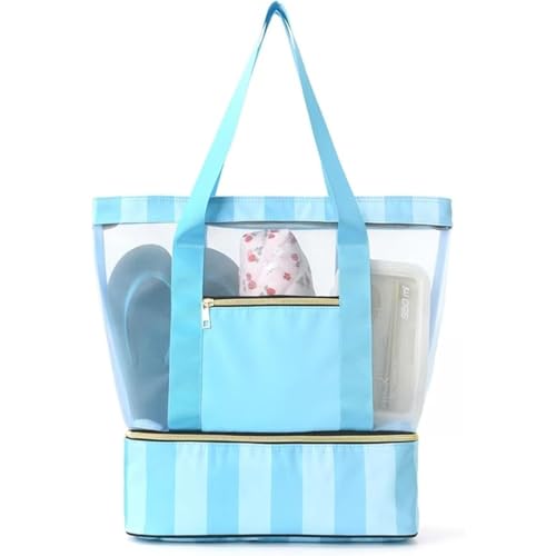 Strandtasche mit großem Fassungsvermögen und zwei Fächern, tragbar, wasserabweisend, mit mehreren Taschen, Organizer für Badeanzug, Handtuch, wichtige Aufbewahrung – Reisen, Urlaub, Pool, Strand (Rosa von Generisch