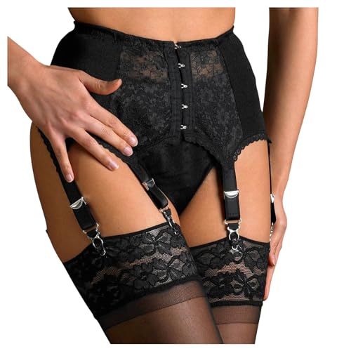Strapsgürtel Damen Breite Spitze Strapse Dessous Set Strumpfhalter Strapshalter 6 Verstellbare Träger Strapshalter Mit Metallklammern Strapsgürtel Große Größen Hüfthalter Ohne S (Black, XL) von Generisch