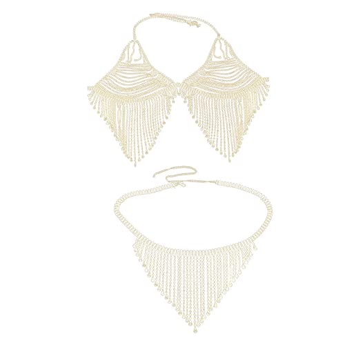 Strass-Körperketten-Set, sexy glänzende Quaste, Kleidungsshow, trendige Unterwäscheshow Sexy Straps Set (Gold, C) von Generisch
