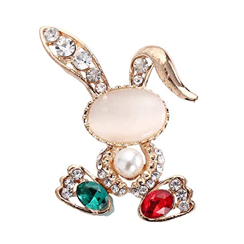 Strass Opal Kaninchen Brosche Pin Niedliche Kristall Tier Broschen Imitation Perlen Tier Revers Pins Kleid Zubehör für Frauen Mädchen von Generisch