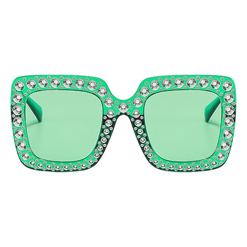 Strass-Sonnenbrille, dekorative quadratische Brille, übergroße Sonnenbrille, quadratischer Rahmen, Brillen für Damen und Mädchen, grün, Refer to von Generisch